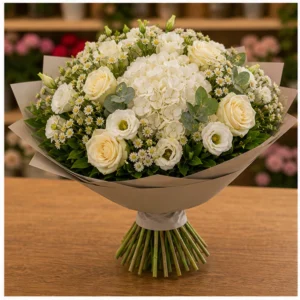Buchet de flori Bucuresti grandios alb crem cu hortensie - poza 3
