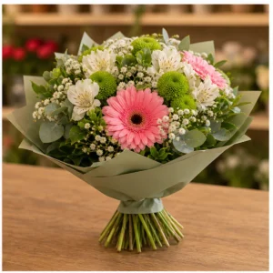 Buchet de flori Bucuresti pastel cu gerbera si alstroemeria - poza 2