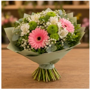 Buchet de flori Bucuresti pastel cu gerbera si alstroemeria - poza 3