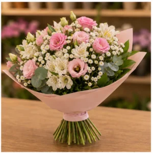Buchet de flori Bucuresti roz delicat cu lisianthus - poza 2