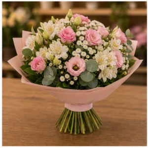 Buchet de flori Bucuresti roz delicat cu lisianthus - poza 3