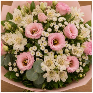 Buchet de flori Bucuresti roz delicat cu lisianthus - poza 4