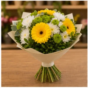 Buchet de flori Bucuresti vesel cu gerbera si crizanteme - poza 3