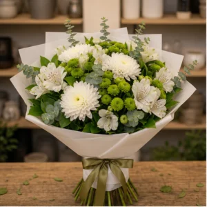 Buchet de flori online alb verde cu crizanteme - poza 1