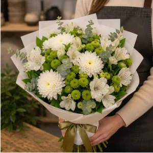 Buchet de flori online alb verde cu crizanteme - poza 2
