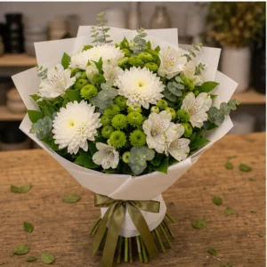 Buchet de flori online alb verde cu crizanteme - poza 3