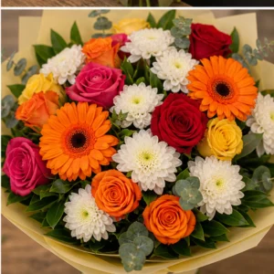 Buchet de flori online colorat cu gerbera si trandafiri - poza 4