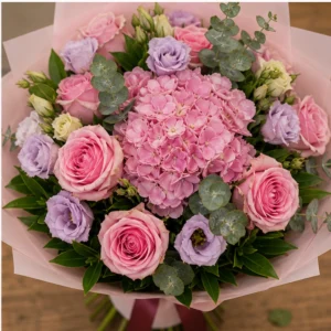 Buchet de flori online de lux roz cu hortensie - poza 4