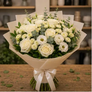 Buchet de flori online elegant cu trandafiri albi - poza 1