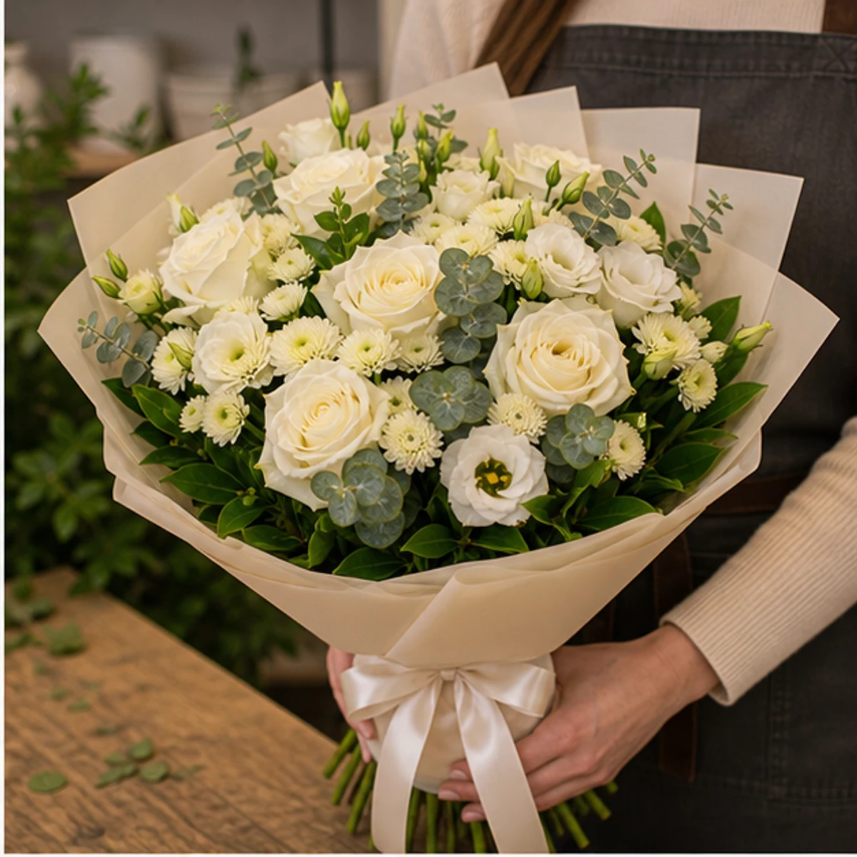 Buchet de flori online elegant cu trandafiri albi - poza 2