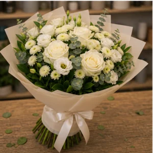 Buchet de flori online elegant cu trandafiri albi - poza 3