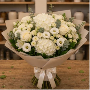 Buchet de flori online grandios alb crem cu hortensie - poza 1