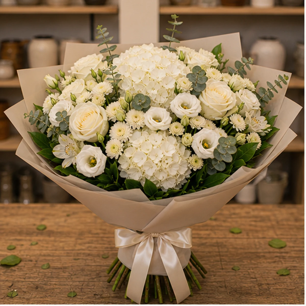 Buchet de flori online grandios alb crem cu hortensie - poza 1