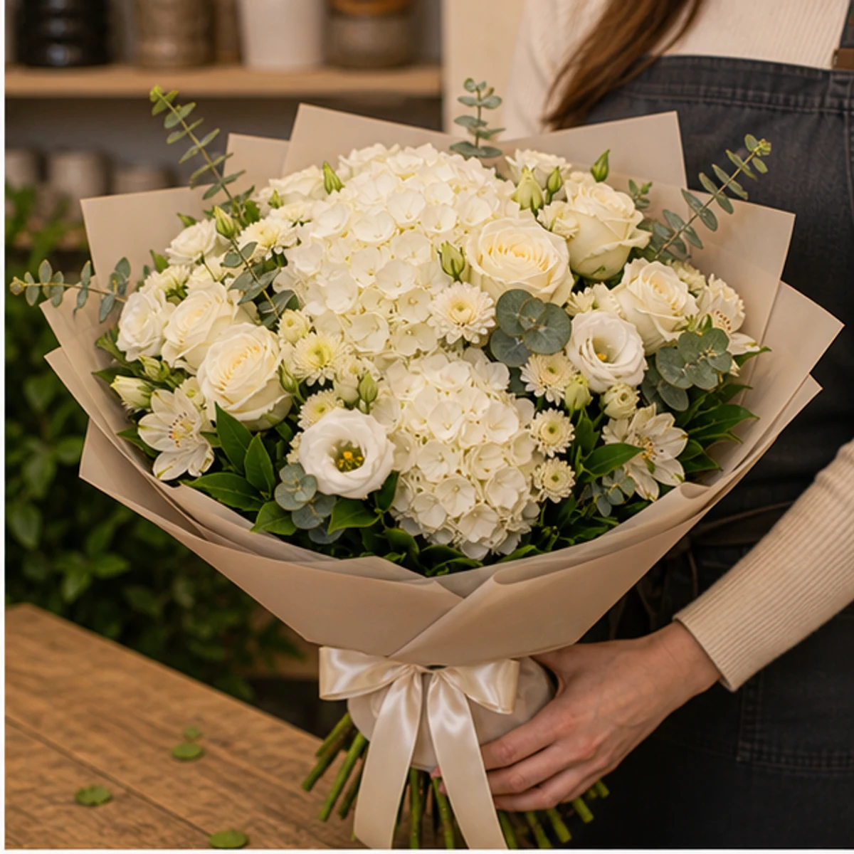 Buchet de flori online grandios alb crem cu hortensie - poza 2