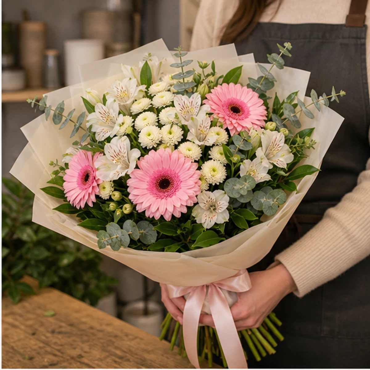 Buchet de flori online pastel cu gerbera si alstroemeria - poza 2