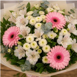 Buchet de flori online pastel cu gerbera si alstroemeria - poza 4