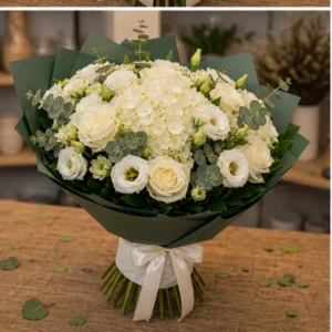 Buchet de flori online premium alb cu hortensie si lisianthus - poza 3