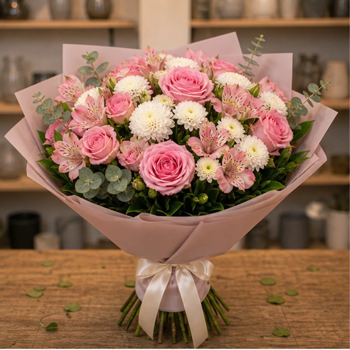 Buchet de flori online romantic cu trandafiri roz - poza 1