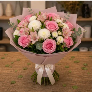 Buchet de flori online romantic cu trandafiri roz - poza 3