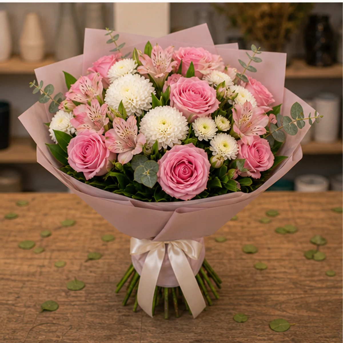 Buchet de flori online romantic cu trandafiri roz - poza 3