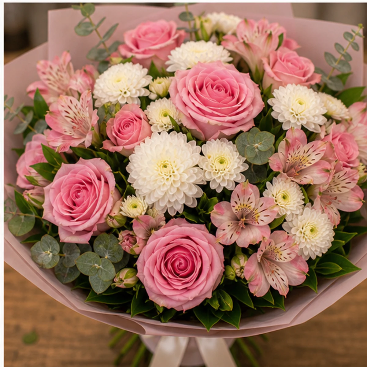 Buchet de flori online romantic cu trandafiri roz - poza 4