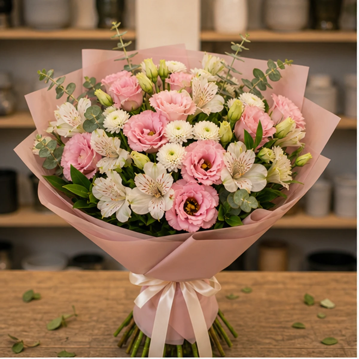 Buchet de flori online roz delicat cu lisianthus - poza 1