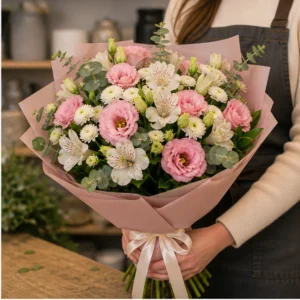 Buchet de flori online roz delicat cu lisianthus - poza 2
