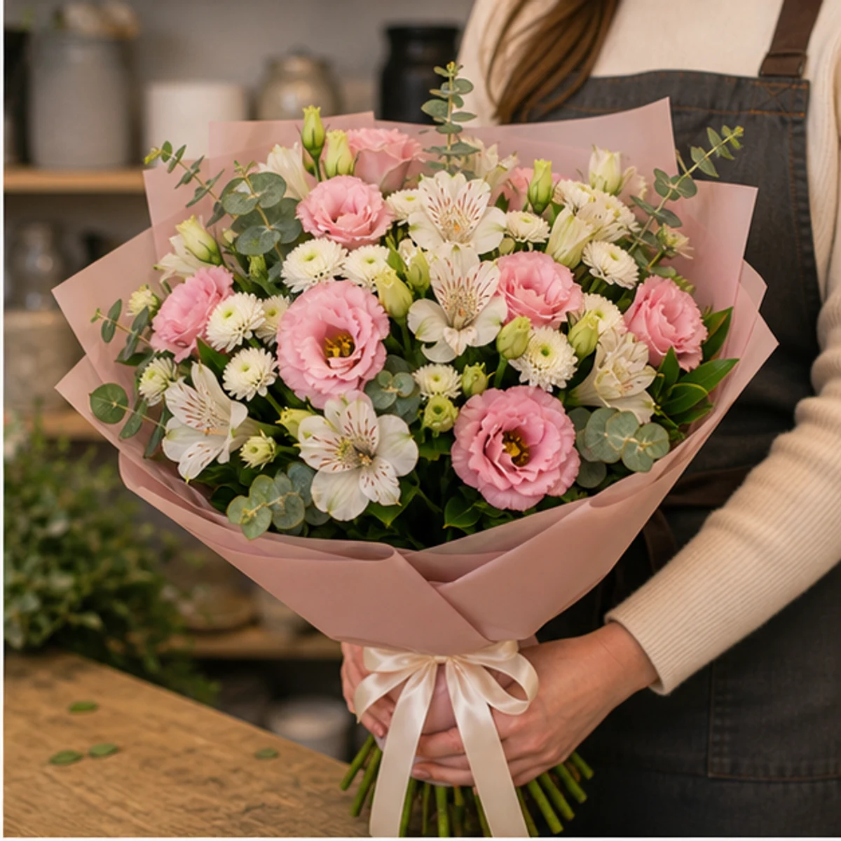 Buchet de flori online roz delicat cu lisianthus - poza 2