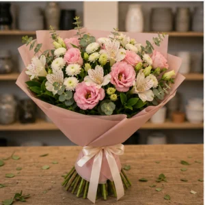 Buchet de flori online roz delicat cu lisianthus - poza 3