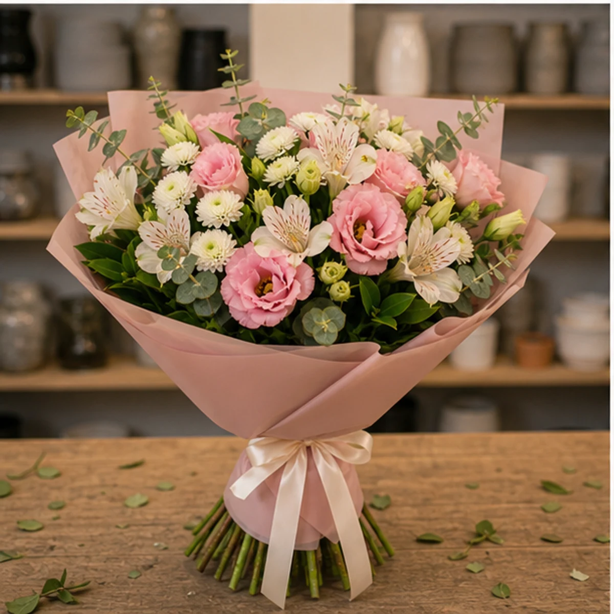 Buchet de flori online roz delicat cu lisianthus - poza 3