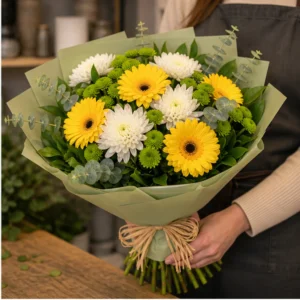 Buchet de flori online vesel cu crizanteme si salal - poza 2