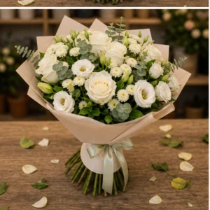Buchet de flori pentru zi de nastere elegant cu trandafiri albi - poza 3