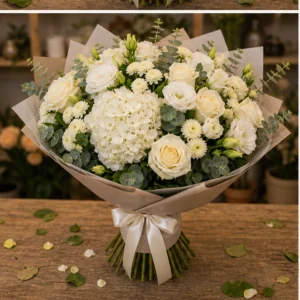 Buchet de flori pentru zi de nastere grandios alb crem cu lisianthus - poza 3
