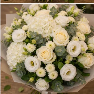 Buchet de flori pentru zi de nastere grandios alb crem cu lisianthus - poza 4