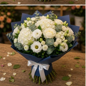 Buchet de flori pentru zi de nastere premium alb cu hortensie - poza 3