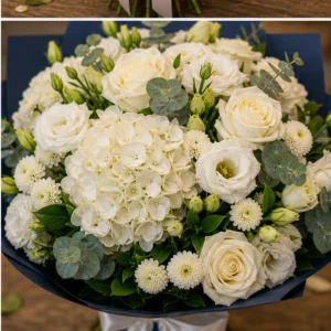 Buchet de flori pentru zi de nastere premium alb cu hortensie - poza 4