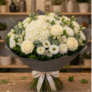 Buchet de flori proaspete grandios alb crem cu trandafiri - poza 1
