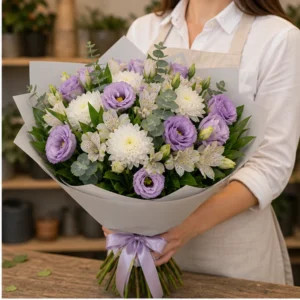 Buchet de flori proaspete lila cu lisianthus - poza 2