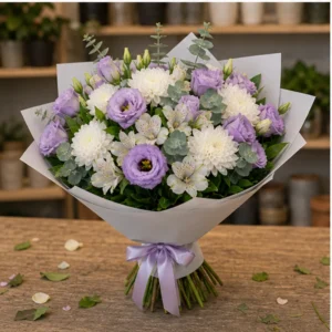 Buchet de flori proaspete lila cu lisianthus - poza 3
