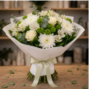 Buchet de flori speciale alb verde cu crizanteme - poza 3