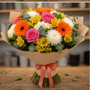 Buchet de flori speciale colorat cu gerbera si crizanteme - poza 3