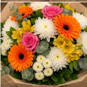 Buchet de flori speciale colorat cu gerbera si crizanteme - poza 4