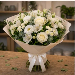 Buchet de flori speciale elegant cu trandafiri albi - poza 3