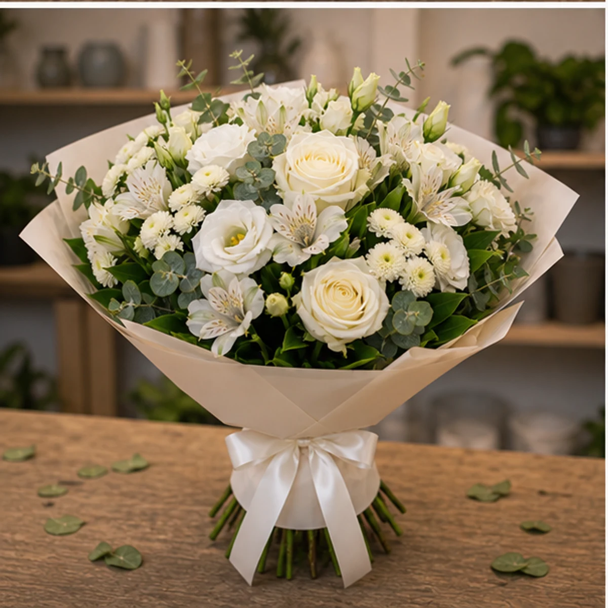 Buchet de flori speciale elegant cu trandafiri albi - poza 3
