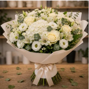 Buchet de flori speciale grandios alb crem cu trandafiri - poza 3