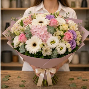 Buchet de flori speciale lux multicolor cu hortensie si gerbera - poza 2
