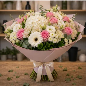 Buchet de flori speciale lux multicolor cu hortensie si gerbera - poza 3