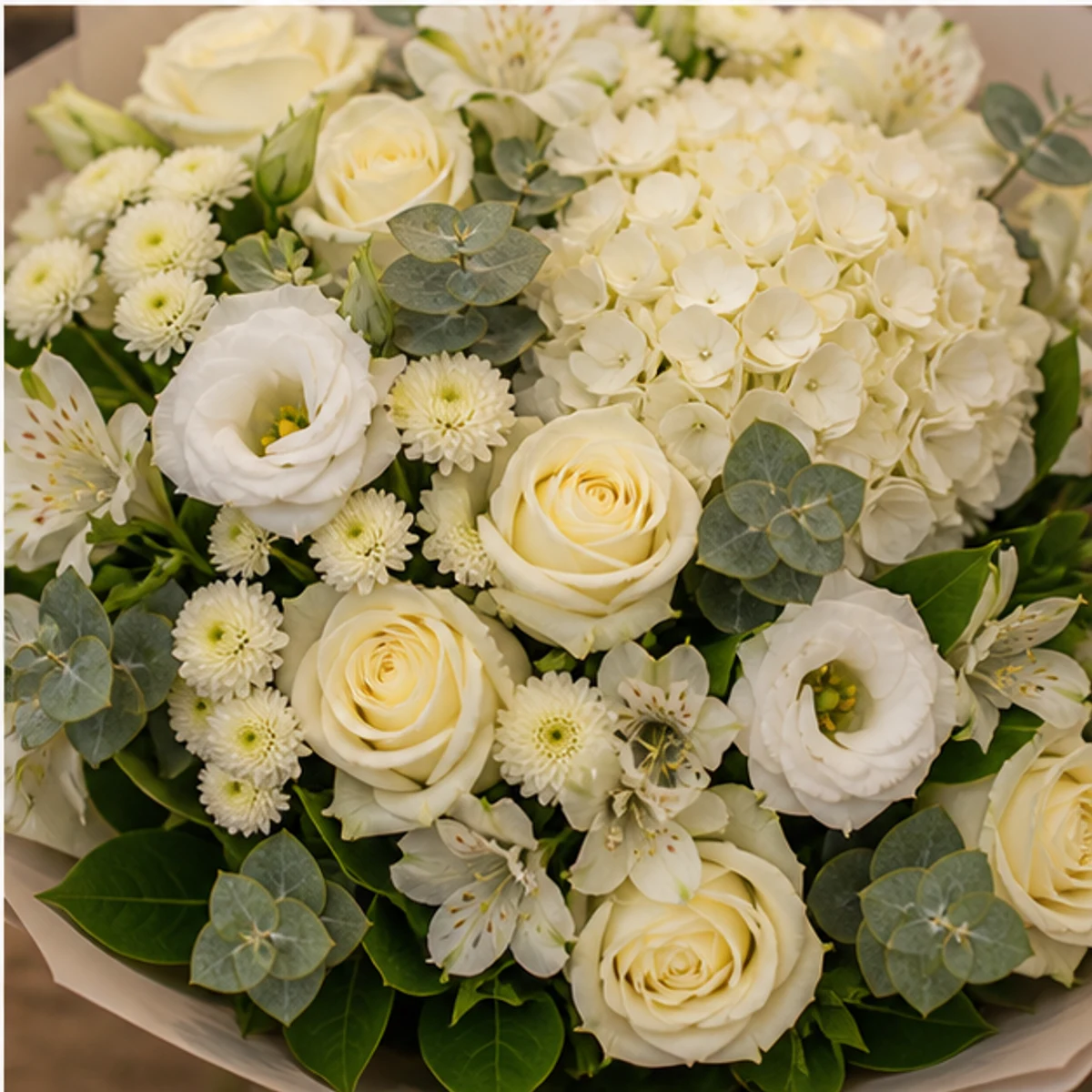 Buchet de flori speciale premium crem cu hortensie si trandafiri - poza 4