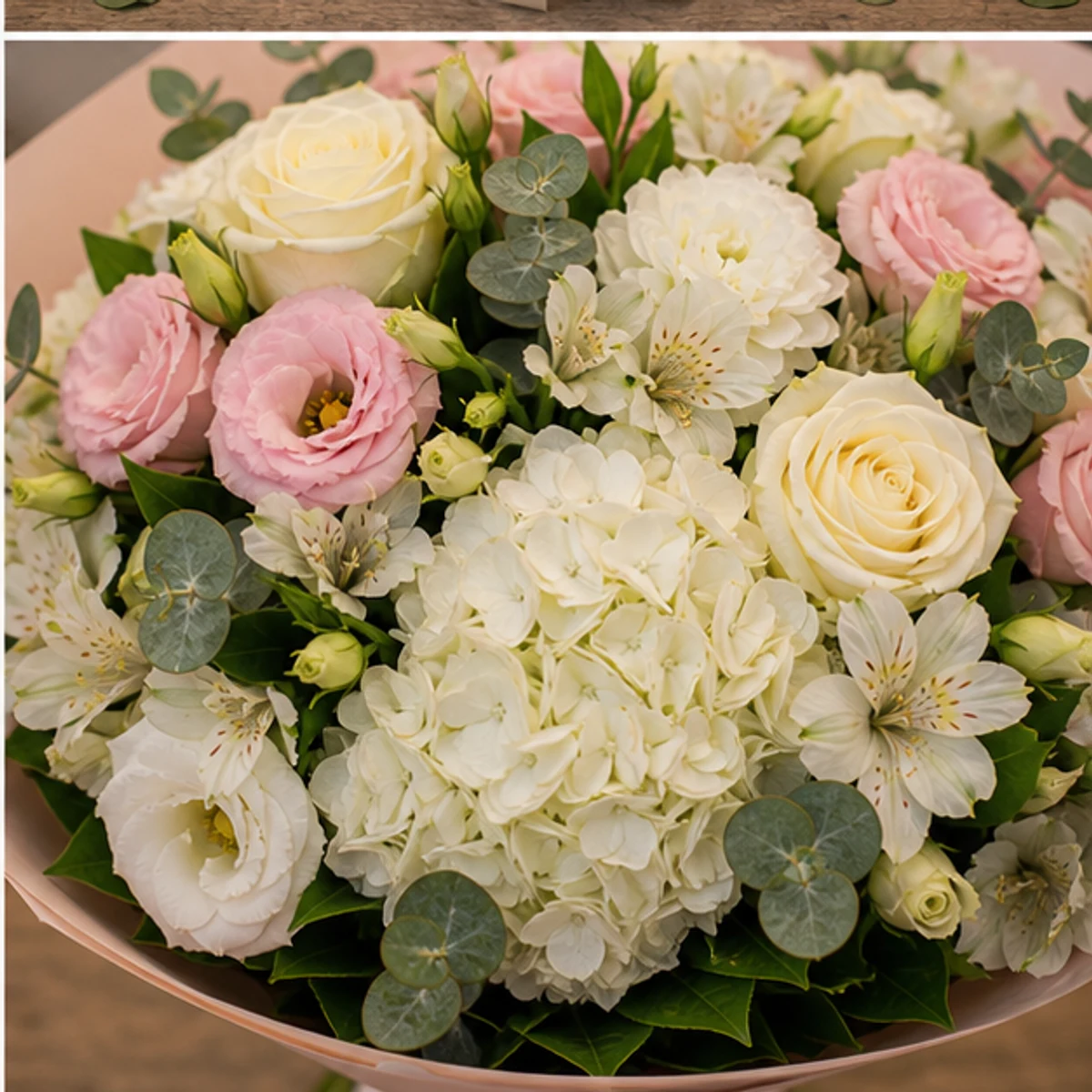 Buchet de flori speciale premium pastel cu hortensie alba - poza 4
