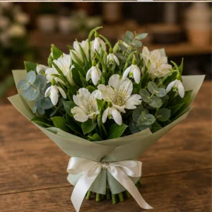 Buchet de ghiocei delicat cu alstroemeria alba - poza 3